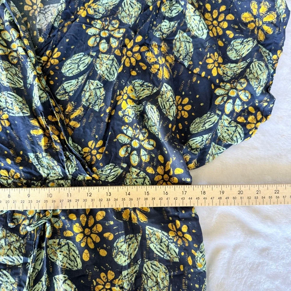 On The Road Womens Floral Batik Surplice V-Neck Drawstring Cropped Jumpsuit Navy